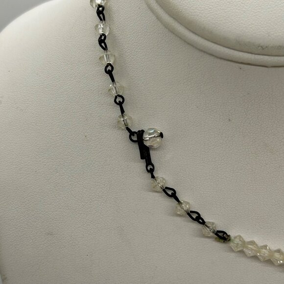 Vintage Clear Faceted Glass Bead Necklace With Shepherds Hook Clasp 1940-1950s - Picture 5 of 14